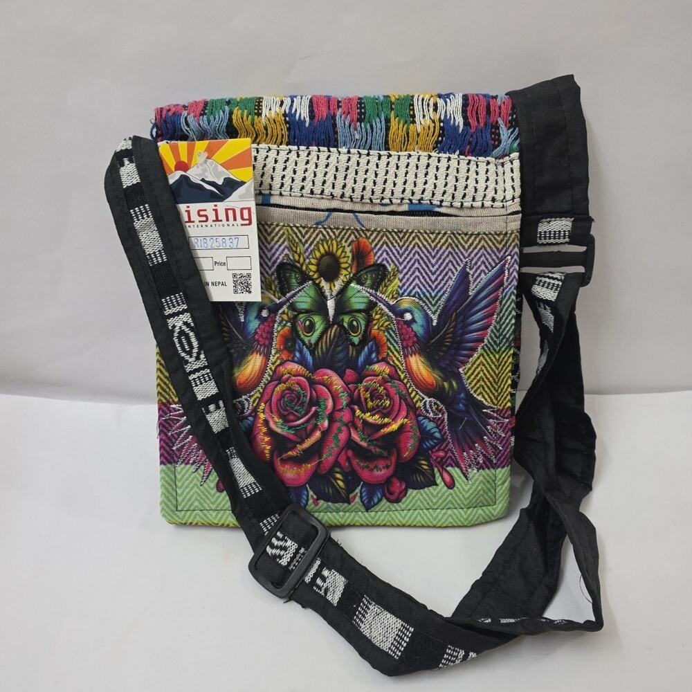Rising International Owl Hummingbird Crossbody Bag Handmade Nepal NWT Boho